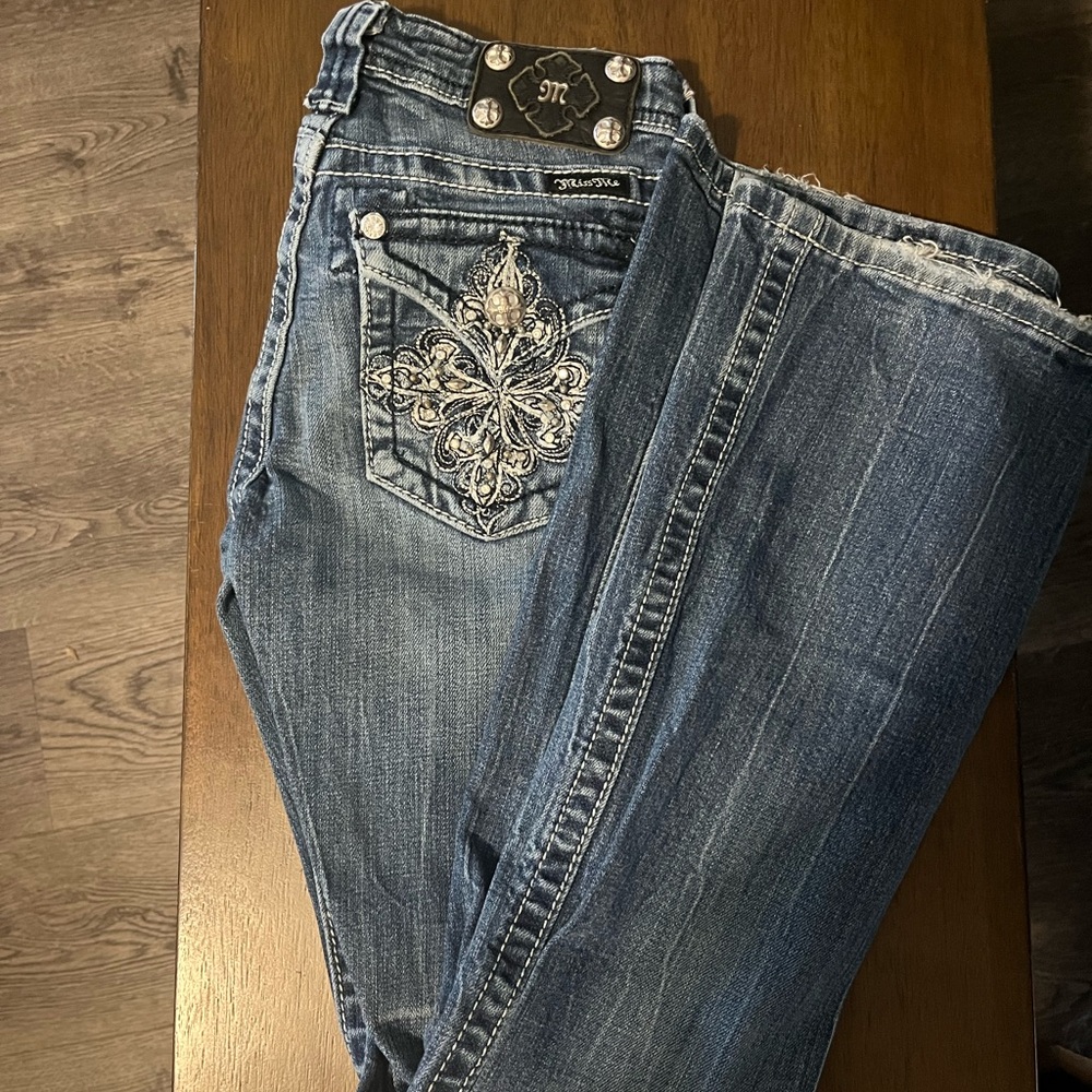 Miss Me Distressed Blue Embroidered Pocket Jeans